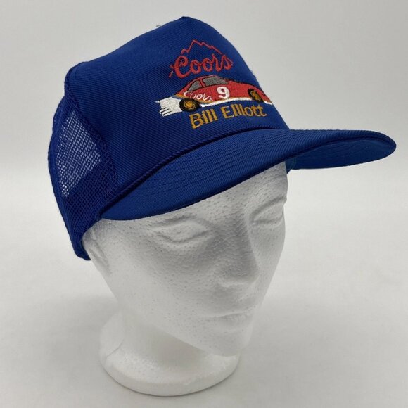 Vintage Bill Elliott NASCAR Coors Snapback Trucker Hat Cap Blue Adjustable Mesh - Picture 2 of 9